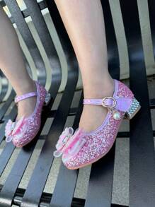 Giày cao gót lấp lánh đính ngọc trai pha lê trắng cho bé gái, thời trang và đa năng cho mọi mùa - Hồng - Xem 6