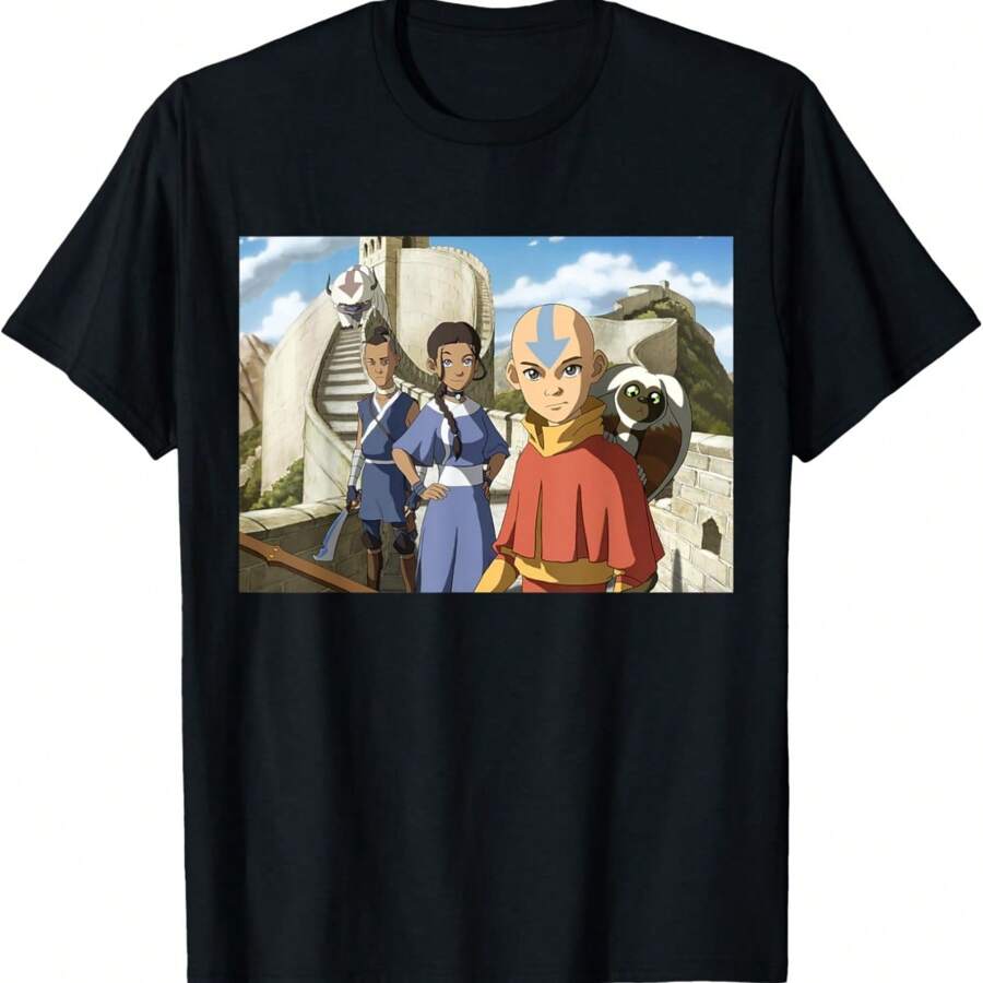 The Last Airbender Aang And Friends Uni Adult Black Cartoon T-Shirt - Black - View 1