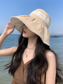 1pc Women's Spring/Summer New Branch & Leaf Bowknot Patchwork Bucket Hat, Fashion Versatile Breathable Face & Sun Protection, Suitable For Travel, Vacation, Shopping, Adjustable Large Brim Bucket Hat, Everyday Use - A - View 14