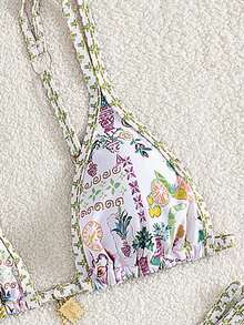 Bộ đồ bơi bikini in họa tiết phong cách Âu Mỹ mới dành cho nữ, thiết kế hở lưng dễ thương và gợi cảm, thích hợp cho bãi biển và kỳ nghỉ - màu xanh lá - Xem 4