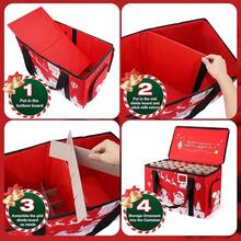Christmas Ornament Storage Box, Holiday Décor Storage With Dividers For 128 Holiday Ornaments 3", Holiday Storage Bins With Zipper Closure Lid, Dual Side Handles And Pockets, Red 1 Pack