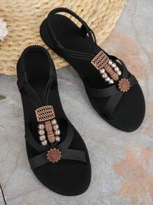 Sandalias planas de dedo abierto estilo bohemio para mujer