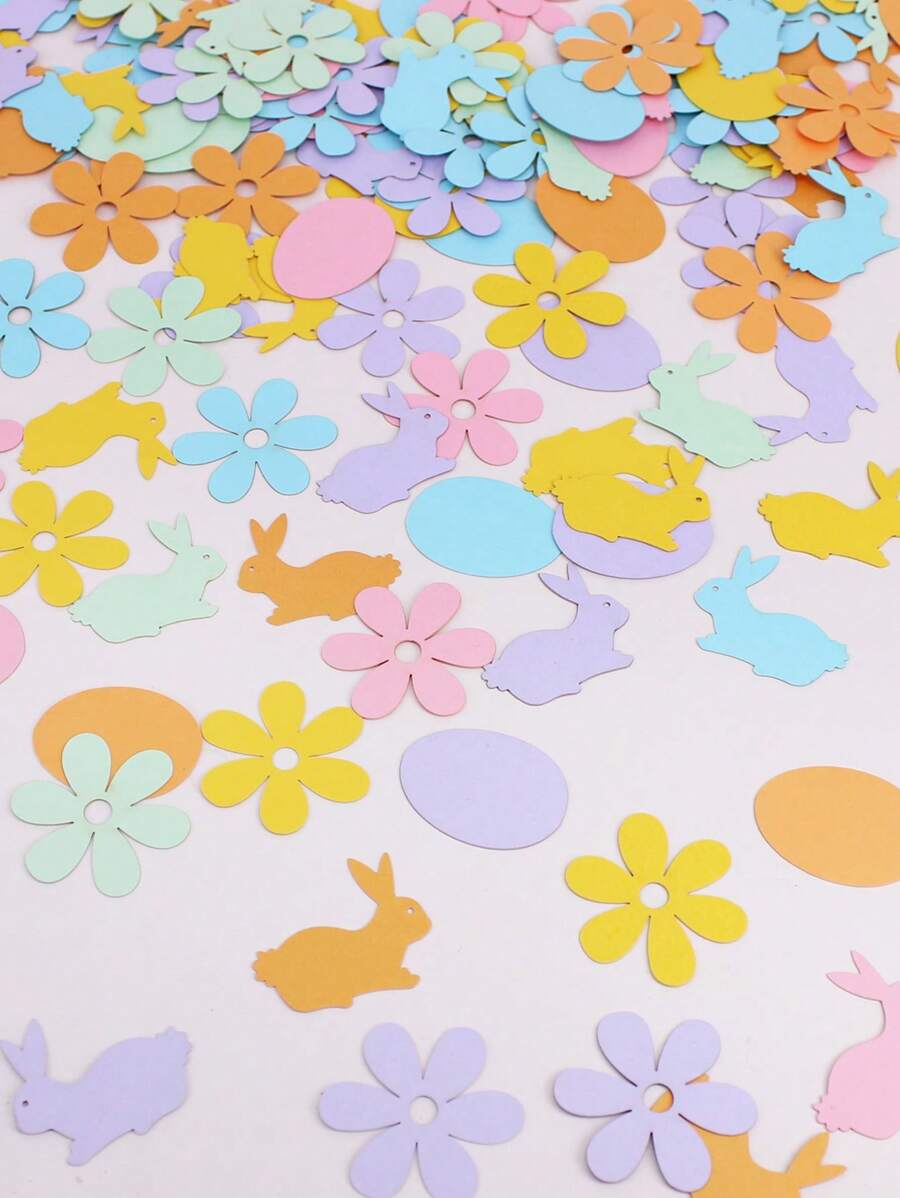 100pcs Multicolor Bunny, Egg, Flower Shaped Easter Decorative Confetti - Multicolor - View 1