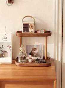 1 szt. 2-poziomowa wolnostojąca drewniana półka - wielofunkcyjny regał do przechowywania na biurku, odpowiedni do wystroju wnętrz, biżuterii, kosmetyków i artykułów piśmiennych - bez metalowej rury, półki pionowe