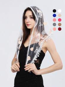 1pc Women Elegant Lace Flower Handmade Edged Triangular Scarf, Versatile Decoration For Hair, Shawl, Spring/Summer/Autumn - Flowers - View 1