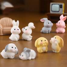 1 pièce Ornement de paysage miniature avec la famille de lapins de Pâques, accessoires de décoration de bureau mignons avec lapin