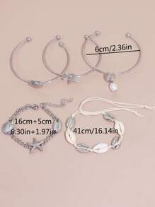 5pcs Bohemian Shell Bracelet Set For Women, Summer Beach Jewelry Accessories - Silver - View 4