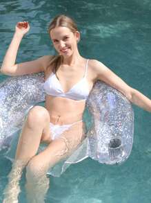 1pc 130*85cm U-Shaped Sequin Swimming Pool Net, Inflatable Foldable Striped Floating Row, Water Recreation Inflatable Lounger Float Bed, Beach Essentials, Beach Accessories - Multicolor - View 2