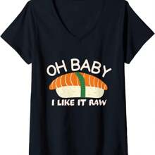 Oh Baby I Like It Raw Cute Sushi Kawa Anime Japanese V-Neck T-Shirt - Black - View 1