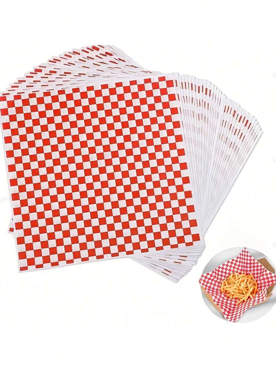 30/50/100 lembar Kertas Pembungkus Kotak-kotak, Kertas Pembungkus Roti Anti Minyak, Kertas Pembungkus Kue, Kertas Lilin Kering Kotak-kotak, Kertas Hamburger Kotak-kotak, Kertas Pembungkus Lilin - MultiWarna - View 1