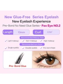 60Clusters C Curl Fox Eye Lashes Pre Glued Eyelashes End Eye Elongated Self Adhesive Eyelash 13mm Fox Style DIY Lashes Natural And Realistic False Eyelashes With Segmented Design Large Capacity Eyelash With Upward-Angled Suitable For Daily Use Gift For Women & Girl - C - View 2