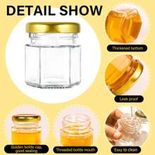 Mini Glass Honey Jars-1.5 Oz, 50 Pack Hexagon Honey Jars With Wooden Dipper, Gold Lid, Bee Pendant, Rope, Mini Honey Jars With Dipper, Perfect For Wedding Favors, Party Favors - 黃色 - 查看 6
