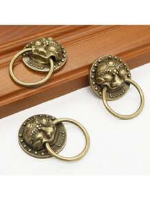 1pc Pure Copper Beast Head Door Ring Tiger Head Pull Ring,Old Lion Head Handle Antique Cabinet Door Drawer Handle Pull