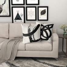 4 件黑白枕套，沙发床抽象枕头装饰枕套，单面无枕芯（16 英寸 * 16 英寸 18 英寸 * 18 英寸 20 英寸 * 20 英寸） - 黑與白 - 查看 3