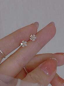 1 对樱花设计锆石耳钉，适合女士，时尚简约风格，甜美日常佩戴 - 彩色 - 查看 5