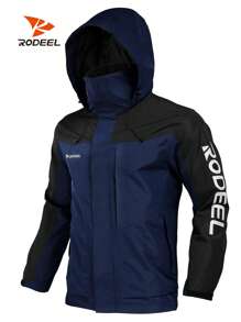 RODEEL Men's Waterproof & Windproof Jacket Windbreaker With Foldaway Hood For Outdoor Events Fishing & Daily Wear - Blue - View 1