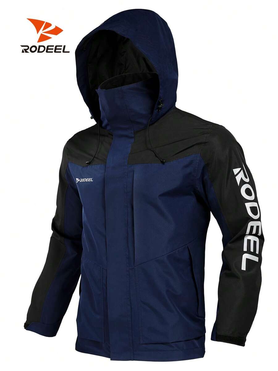 RODEEL Men's Waterproof & Windproof Jacket Windbreaker With Foldaway Hood For Outdoor Events Fishing & Daily Wear - Blue - View 1