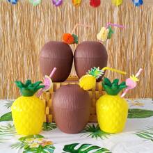 LINGXUE 1 Stück 500ml Hawaii Tropisch Ananas Kokos Becher, 12,5cm Mini Kunststoff Ananas Kokos Becher, fruchtförmiger Saftbecher, Hawaii Sommer Strand Pool Party Dekoration