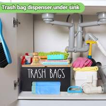 Farmhouse Wooden Grocery Bag Holder And Dispenser, Wall Mounted Plastic Bag Holder And Dispenser With Extra-Wide & Easy-Access Openings, Garbage Bag Dispenser Anti-Fingerprint Rustic Finish Bags Saver - màu đen - Xem 5