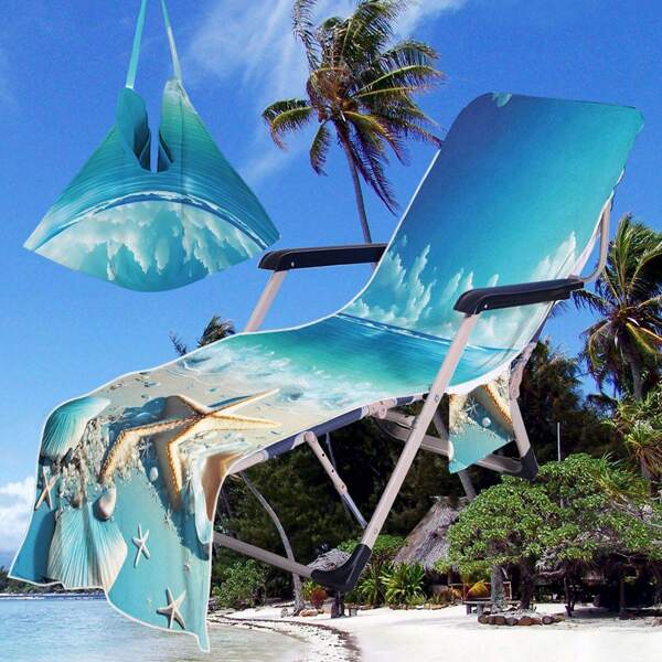 1 pezzo Copri-sedia da spiaggia pieghevole con design a borsa da spiaggia, con tasche per occhiali e telefono. Adatto per sedie da spiaggia, asciugamani, sedie da piscina, prendisole, spiaggia, hotel, compatto e portatile per viaggi estivi, vacanze e decorazione da bagno, elementi essenziali da spiaggia