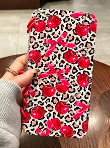 Funda tipo libro compatible con iPhone 16 Pro Max, 15, 14, 13, 12, 11, transparente con estampado de leopardo y flores de cerezo - estampado de leopardo - Ver 2
