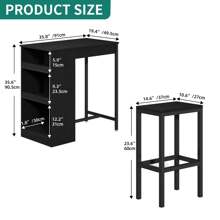 Bartisch mit Barhocker Set, Bartisch 3 Teilig, Esstisch mit 2 Hocker 3 Ablagen, Barhocker mit Metallrahmen, Essgruppe für 2 Personen, Frühstückstisch Möbelsets für Zuhause, Küche