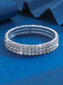 闪亮水钻弹力手镯，优雅派对风格女士手镯，可调节弹性腕带