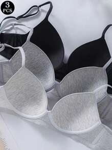 3 Packs Solid Push Up Bra Soft Cup Lingerie Comfortable Bralette