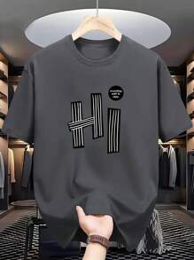 Camiseta informal de manga corta de cuello redondo con estampado gráfico para hombres