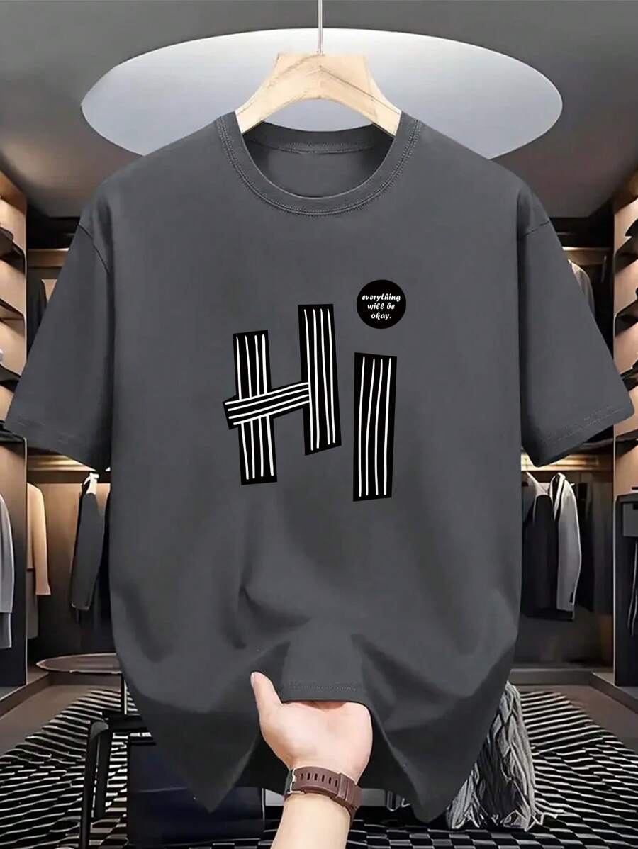Camiseta informal de manga corta de cuello redondo con estampado gráfico para hombres