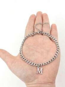 1pc Fashionable & Versatile Men's Titanium Steel 26 Letter NK Curb Chain Necklace