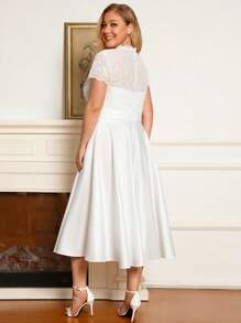 EVER-PRETTY Elegantes Spitzen-Brautkleid für Brautjungfern mit V-Ausschnitt und kurzen Ärmeln, einfarbig, für Junggesellinnenabschied, Brautparty, kleines weißes Kleid, Verlobungskleid