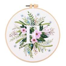 1pc 26 Designs Floral Embroidery Kit With English Letters, Luxury Starter Set For Beginners, Includes Fabric, Hoop, Threads, Needles, Instructions, Great For Cross Stitch, Artistic Craft Gift For Friends And Family, Wedding Decor. Each Kit Contains 1pc Printed , 1 Set Of Embroidery Threads, 1 Bamboo Embroidery Hoop, 1 Pattern Chart, 2pcs Embroidery Needles.