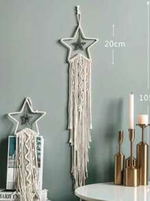 1 pièce Capteur de rêves tapisserie murale décorative tressée multicolore moderne et simple de style nordique, décoration murale créative pour la maison, la chambre à coucher, le salon, pendentif fait main avec étoile, lune et franges, décoration intérieure
