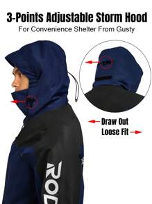 RODEEL Men's Waterproof & Windproof Jacket Windbreaker With Foldaway Hood For Outdoor Events Fishing & Daily Wear - Blue - View 4