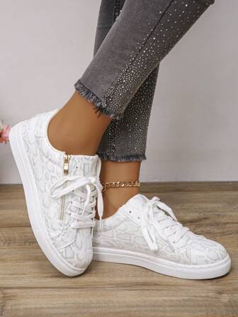 Women's New Blue Snake Skin Print Classic Side Zip Casual Shoes, Fashion Versatile Lace-Up Platform Sneakers, Thick Sole Increase Height Sports Shoes, Student Shoe, Running Shoe, Hiking Shoe, Skateboarding Shoes