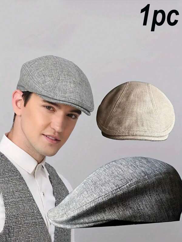 1pc Men's Vintage Duck Billed Cap, Thin Linen Middle-Aged & Elderly Fashion Beret, Ideal Gift Choice