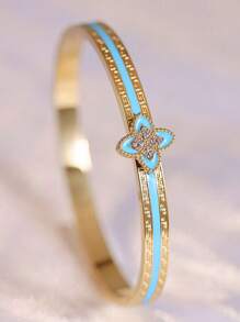 1 pieza Pulsera con trébol de cuatro hojas chapada en oro de 18K, accesorio de moda de alta gama para uso diario