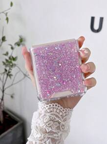 1 pieza Funda de teléfono con resina epoxi, brillo y lentejuelas compatible con Galaxy ZFlip3/ZFlip4/ZFlip5/ZFlip6 Teléfonos plegables, resistente al agua, a los golpes y a los arañazos