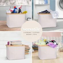 1 Cesta ideal para ropa sucia, cesta de almacenamiento, caja de almacenamiento, capacidad grande de 52l, marco de bambú, tela Oxford gruesa, varilla de soporte de bambú, resistente, plegable, adecuado para organizar ropa, juguetes, libros y artículos varios en dormitorios, armarios, baños, maternidad y habitaciones de bebé - Beige/Gris