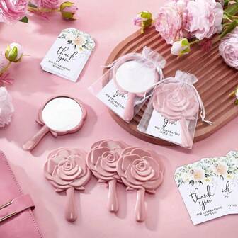 Conjunto de 30 piezas para obsequios de novia - Espejos de plástico con estampado de rosas, tarjetas de agradecimiento y bolsas de organza - Perfecto para recuerdos de fiesta de boda y regalos para damas de honor