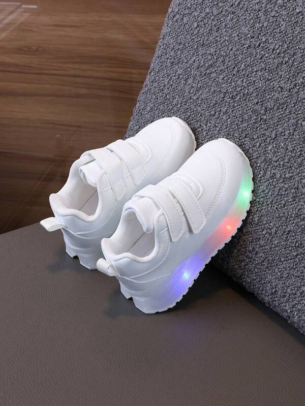 1 Pair Kids Shoes With Lights, Boys' & Girls' Spring/Autumn Casual White Sneakers