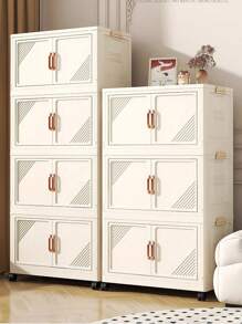 Armario de almacenamiento plegable de 1/2/3/4/5 niveles, caja de almacenamiento de plástico con ruedas y puertas, organizador doméstico apilable de gran capacidad para dormitorio, sala de estar, cocina, de fácil montaje y diseño ahorra espacio - Multicolor - Ver 9