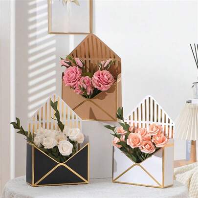 6pcs/Pack Envelope Flower Box, Creative Paperboard Gift Box, Folding Bouquet Envelope Box, Hug Flower Box, Office Supply Storage Box Outdoor Decor