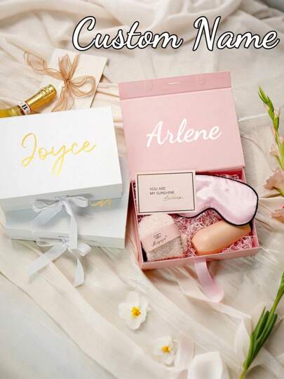 1pc- Custom Name Ribbon Gift Box, Foldable Gift Box, Magnetic Gift Box, Wedding Gift Box, Custom Name Bridesmaid Gift Box, Custom Gift Box With Lid And Ribbon Gift, Personalized Wedding Gift With Bridesmaid Gift Box And Design Your Own Birthday, Valentine's Day, Bridal Gift, Perfect For Giving Gifts On Your Wedding Birthday Or Any Other Occasion, Ornamental,Reusable,Multi-Functional,Stylish,Exquisite,High-Quality,Custom,Personalized,Unique,Ideal Gifts For Her,Her,Girlfriend,Mom,Family,Friends,School Students,Workers,Office,Tea Room,School,Home,Warm Ambience, Autumn Home Refresh,Home Harmony,Chic Design
