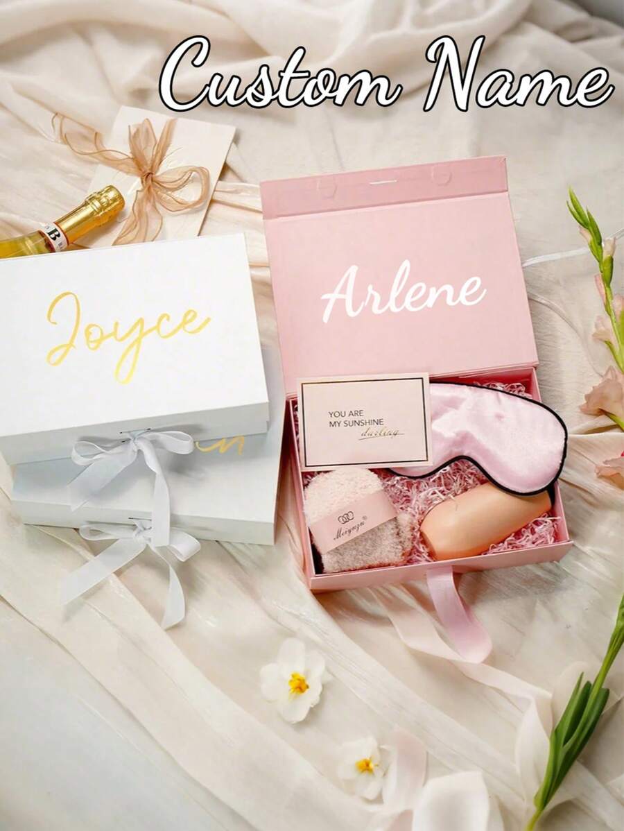 1pc- Custom Name Ribbon Gift Box, Foldable Gift Box, Magnetic Gift Box, Wedding Gift Box, Custom Name Bridesmaid Gift Box, Custom Gift Box With Lid And Ribbon Gift, Personalized Wedding Gift With Bridesmaid Gift Box And Design Your Own Birthday, Valentine's Day, Bridal Gift, Perfect For Giving Gifts On Your Wedding Birthday Or Any Other Occasion, Ornamental,Reusable,Multi-Functional,Stylish,Exquisite,High-Quality,Custom,Personalized,Unique,Ideal Gifts For Her,Her,Girlfriend,Mom,Family,Friends,,School Students,Workers,Office,Tea Room,School,Home,Warm Ambience, Autumn Home Refresh,Home Harmony