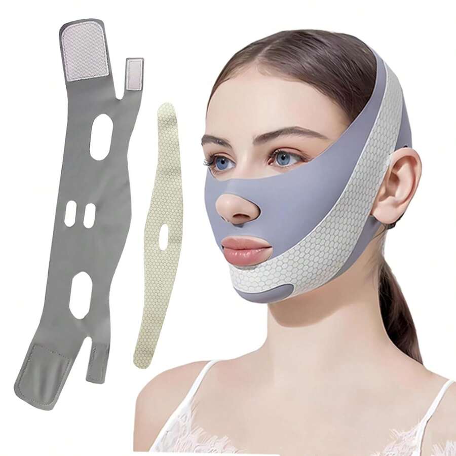 Reusable V-Shaped Face Mask With Chin Strap, Breathable & Comfortable Women Chin Strap - Light Grey - View 1