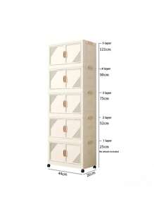 Armario de almacenamiento plegable de 1/2/3/4/5 niveles, caja de almacenamiento de plástico con ruedas y puertas, organizador doméstico apilable de gran capacidad para dormitorio, sala de estar, cocina, de fácil montaje y diseño ahorra espacio - Multicolor - Ver 8