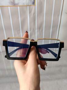 1pc Unisex Vintage Large Frame Clear Lens Glasses, Decorative Glasses Frame