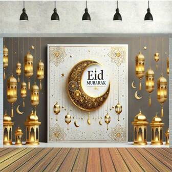 1pc, Elegant Golden Moon Polyester Background Fabric - Perfect For Eid Al Fitr Celebrations, Weddings, Birthdays, Etc